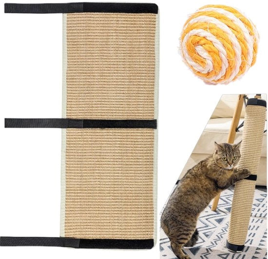 Protezione per gambe di tavolo con cricchetto in sisal per protezione di gambe di mobili con cinghie di gomma 63cm * 25cm + 1 cesto in sisal.