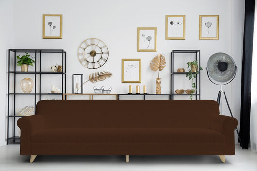 Copridivano Elasticizzato 4 Posti in Poliestere Marrone