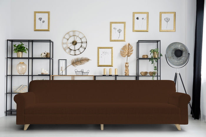 Copridivano Elasticizzato 4 Posti in Poliestere Marrone