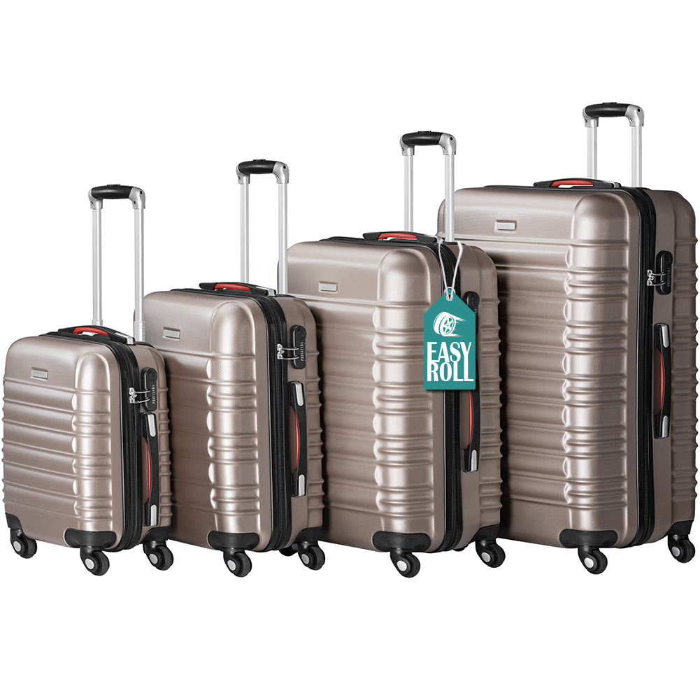Set 4 Valigie Rigide Trolley Easy Roll Bagaglio a Mano e Stiva da Viaggio in ABS Champagne