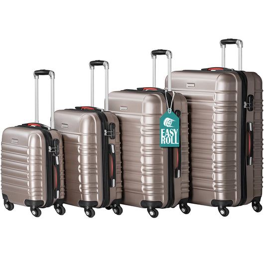 Set 4 Valigie Rigide Trolley Easy Roll Bagaglio a Mano e Stiva da Viaggio in ABS Champagne