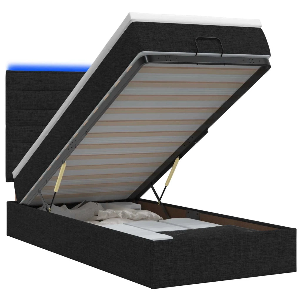 Letto Ottomano con Materasso e LED Nero 90 x 200 cm Tessuto 3457960