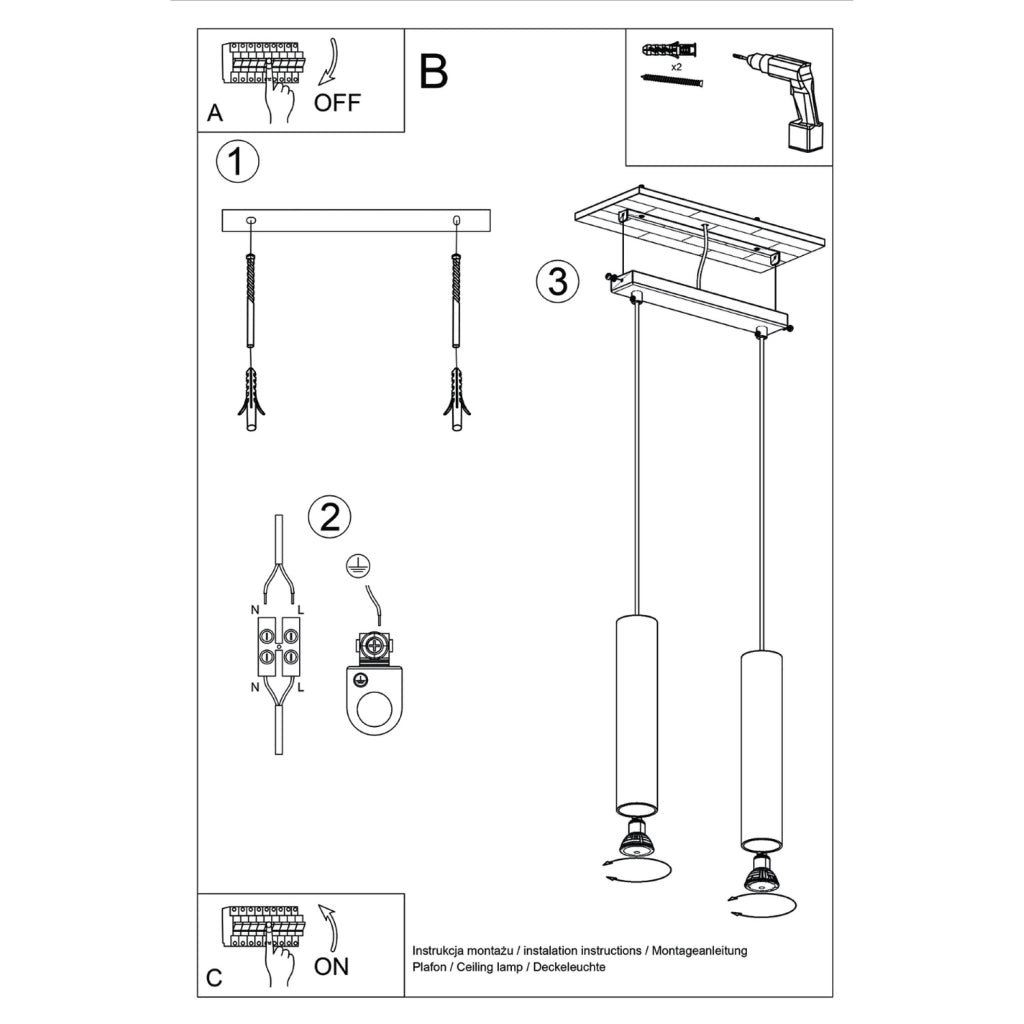 Lampada a sospensione MODENO beige barra 2xGU10 30cm