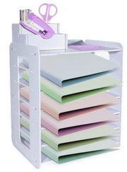 HMXLJJY 7-cassetti per lettere, contenitore per fogli A4, carrello per ufficio, organizzatore per ufficio con cassetti archiviazione ripiegabili, organizzatore per ufficio con contenitore per penne, bianco