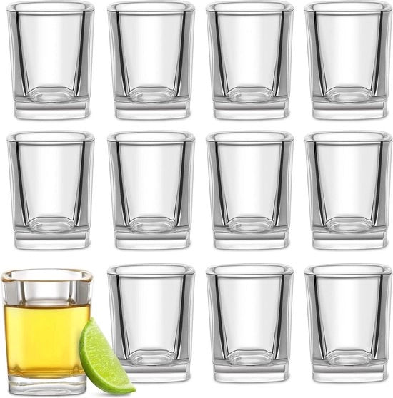 12 bicchieri a forma quadrata 6cl - Resistenti al lavastoviglie - Stabili grazie alla base spessa - Per ogni festa