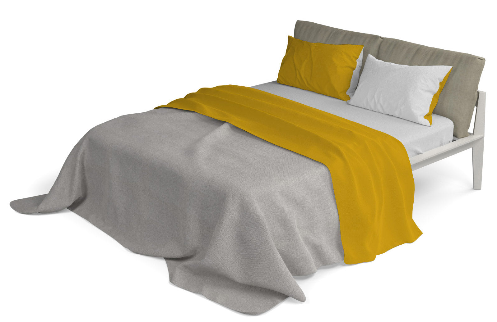 Set Lenzuola Singolo Sopra Sotto e Federe Doubleface Senape/Grigio Chiaro