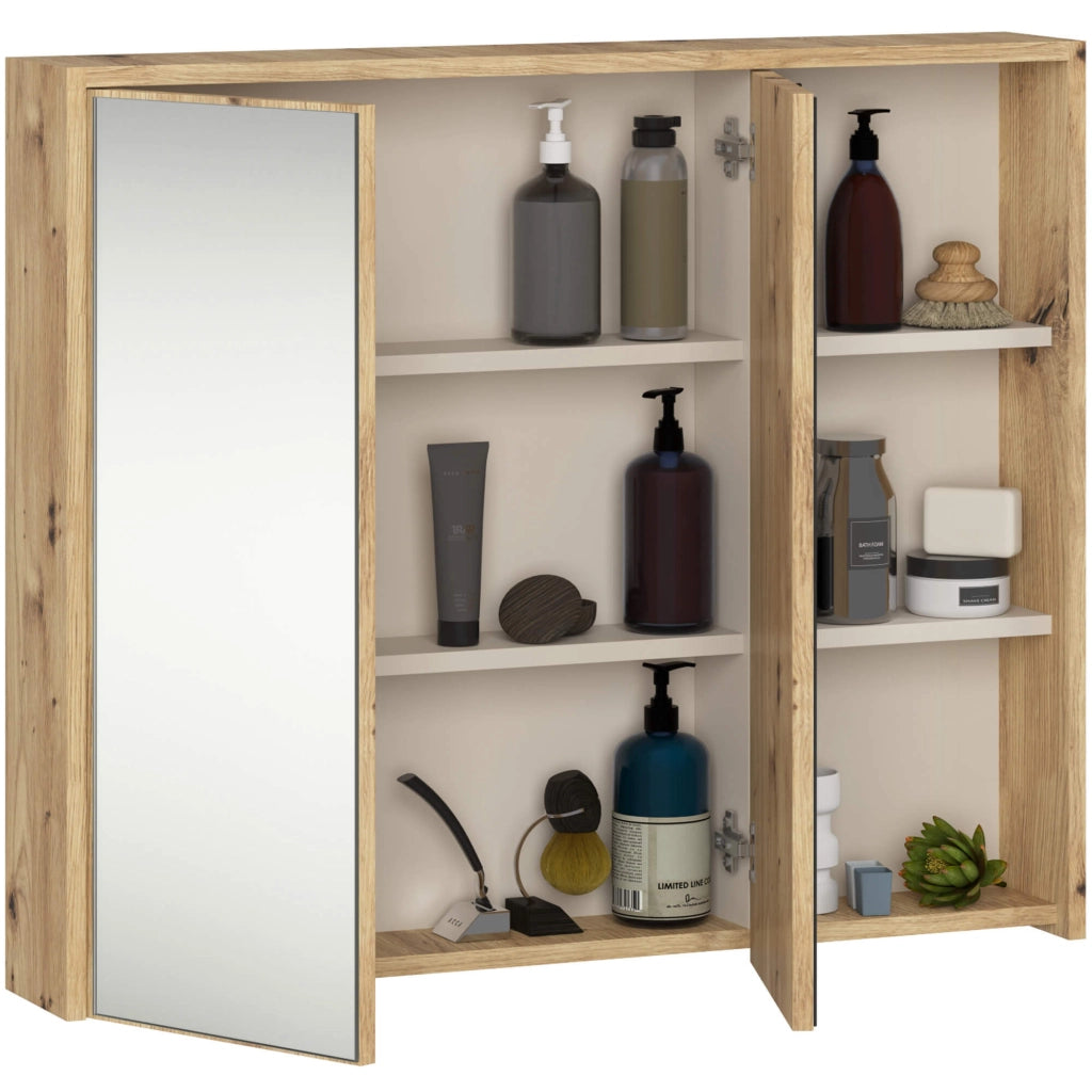 Pensile bagno con specchio VAMI Rovere Artisan, Cashmere 90 cm 2 ante 90x15x75 cm