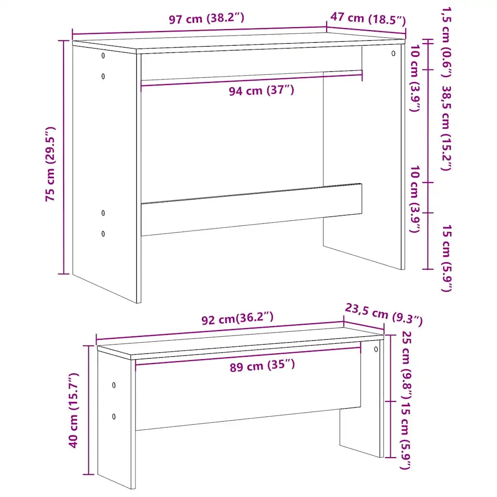 Set Tavolo da Pranzo e Panche 3 pz Nero in Truciolato 855531