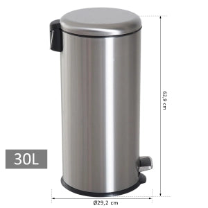 Pattumiera a pedale 30 L in acciaio inox con secchio interno e coperchio a ribalta, colore argento