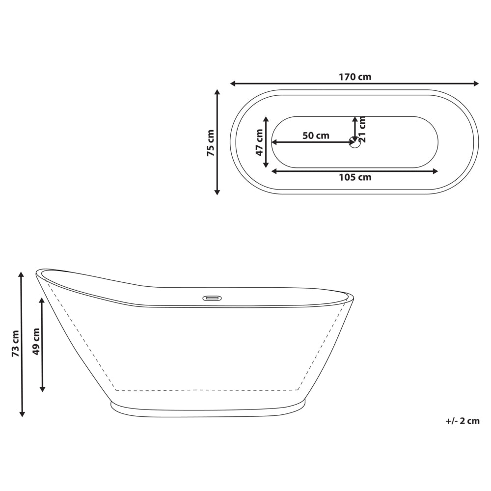 Vasca da bagno freestanding in acrilico bianco opaco 170 x 75 cm bagno moderno
