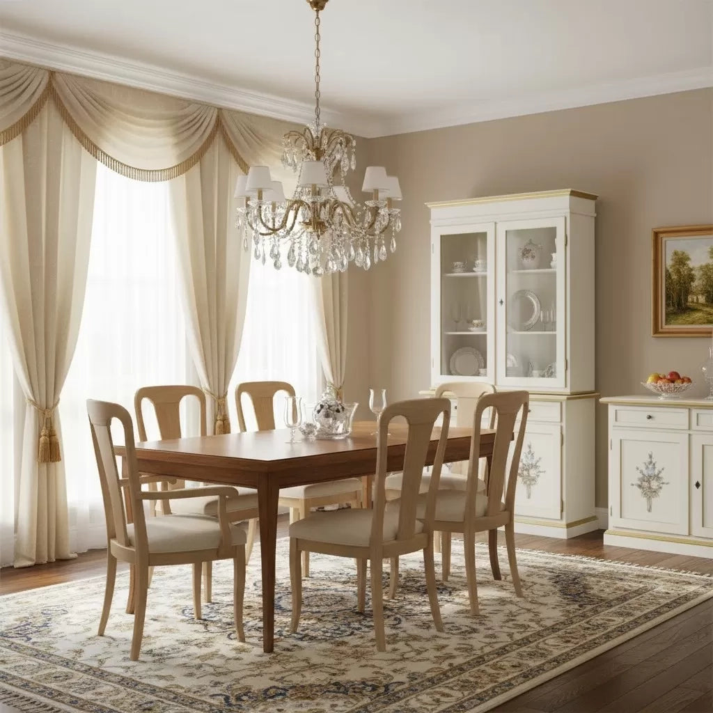 Cristalliera 2 porte shabby legno bianco decorata filo oro 105x42x206 - Mobili 2G