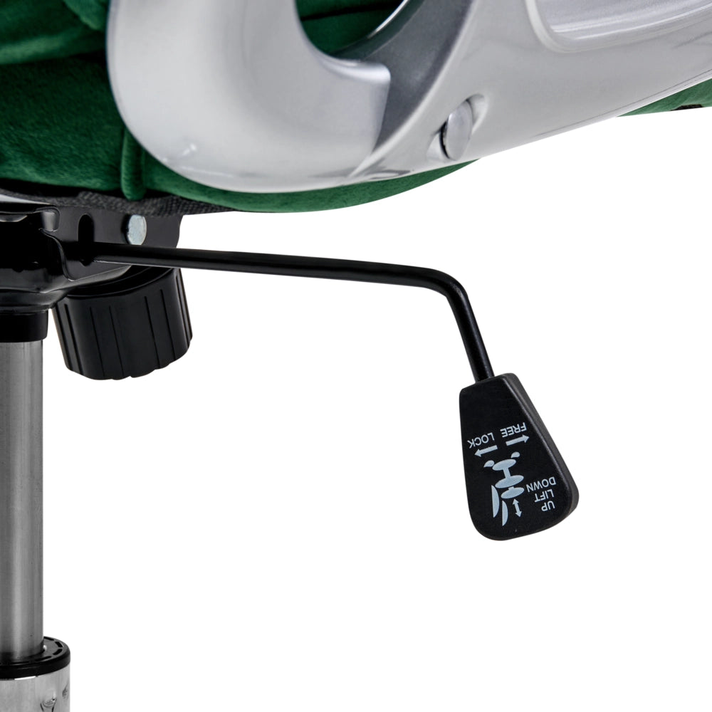 Sedia da ufficio in velluto verde con altezza regolabile e schienale trapuntato stile retrò moderno