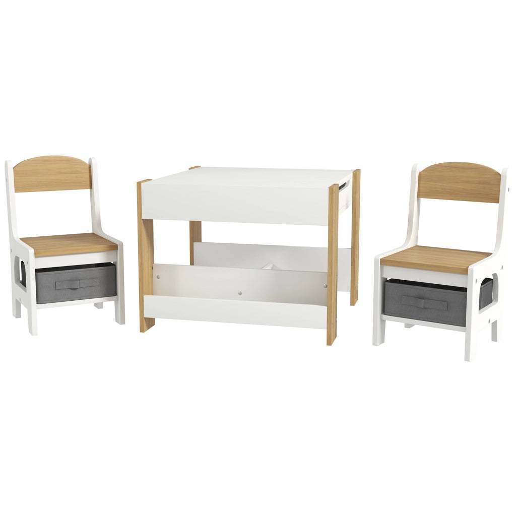 Tavolo per bambini con 2 sedie e piano reversibile ¨C Zephmum ¨C Grigio, Legno, 90x60x70 cm