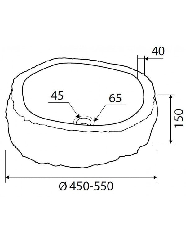 Lavabo rotondo da appoggio RIVER Ø50-55 x15 cm in pietra grigia