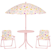 Set giardino pieghevole bambini con 2 sedie, tavolo e ombrellone ¨C zephmum ¨C rosa