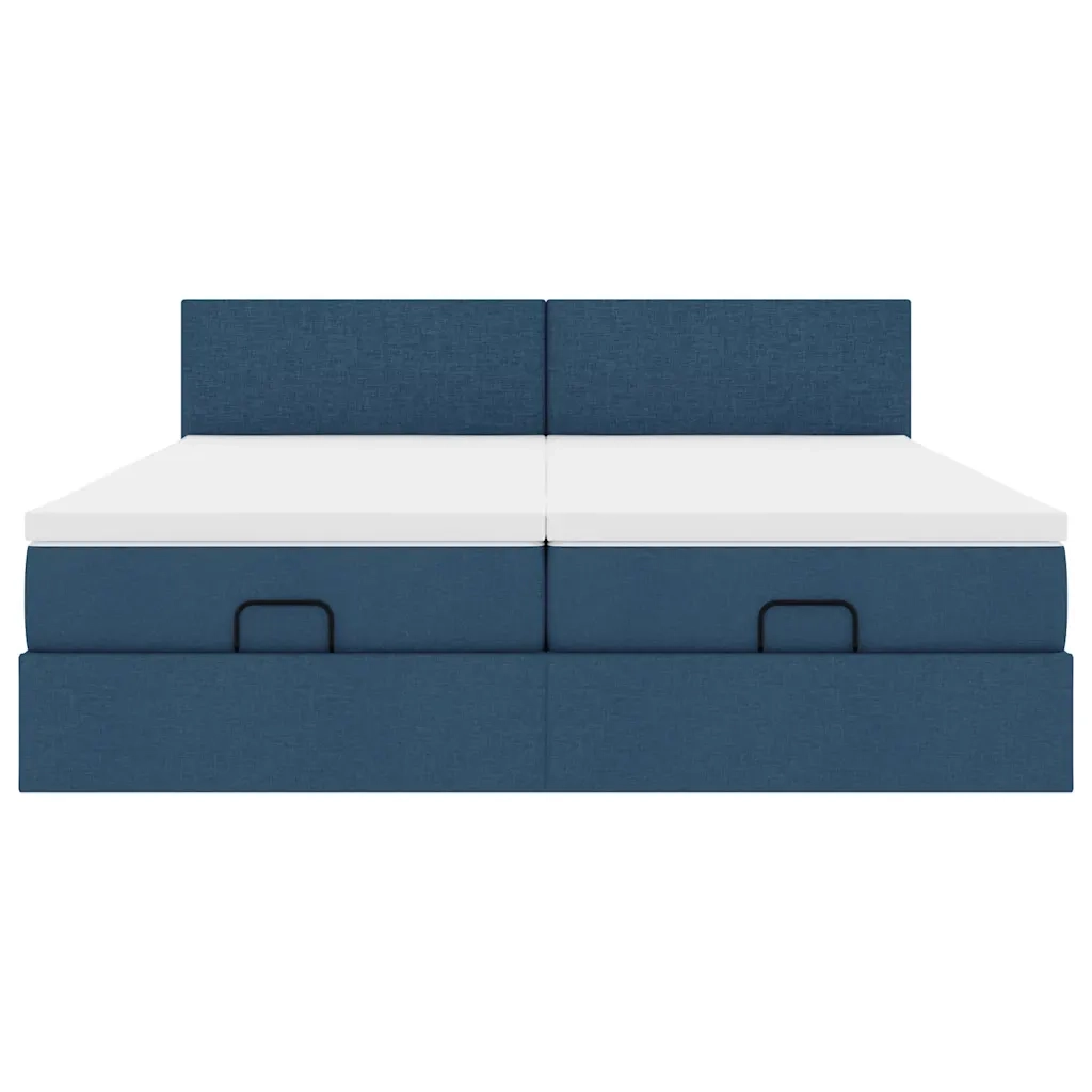 Struttura Letto Pouf con Materassi Blu 200x200 cm in Tessuto