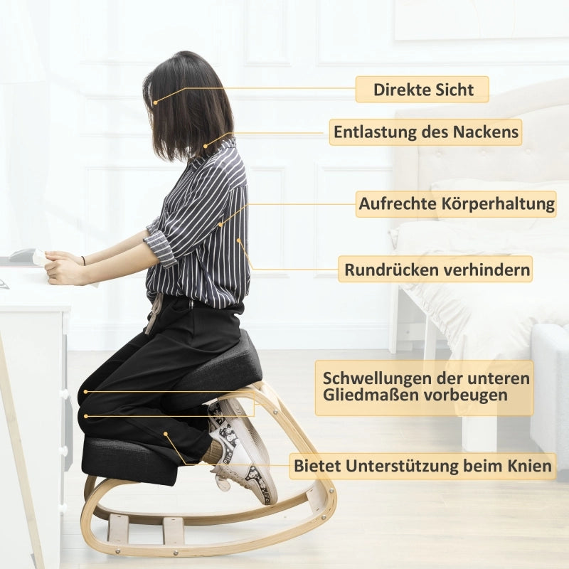 Sedia ergonomica per ginocchia con supporto posturale e seduta imbottita in legno nero per ufficio 51 × 69 × 58 cm
