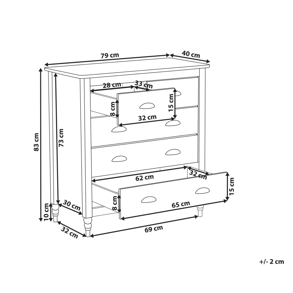 Credenza bianca a 5 cassetti con ripiano in legno in stile scandinavo