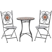 Easycomfort Mobili da Giardino Set da 3 Pezzi con 2 Sedie Pieghevoli e 1 Tavolino, in Metallo e Ceramica
