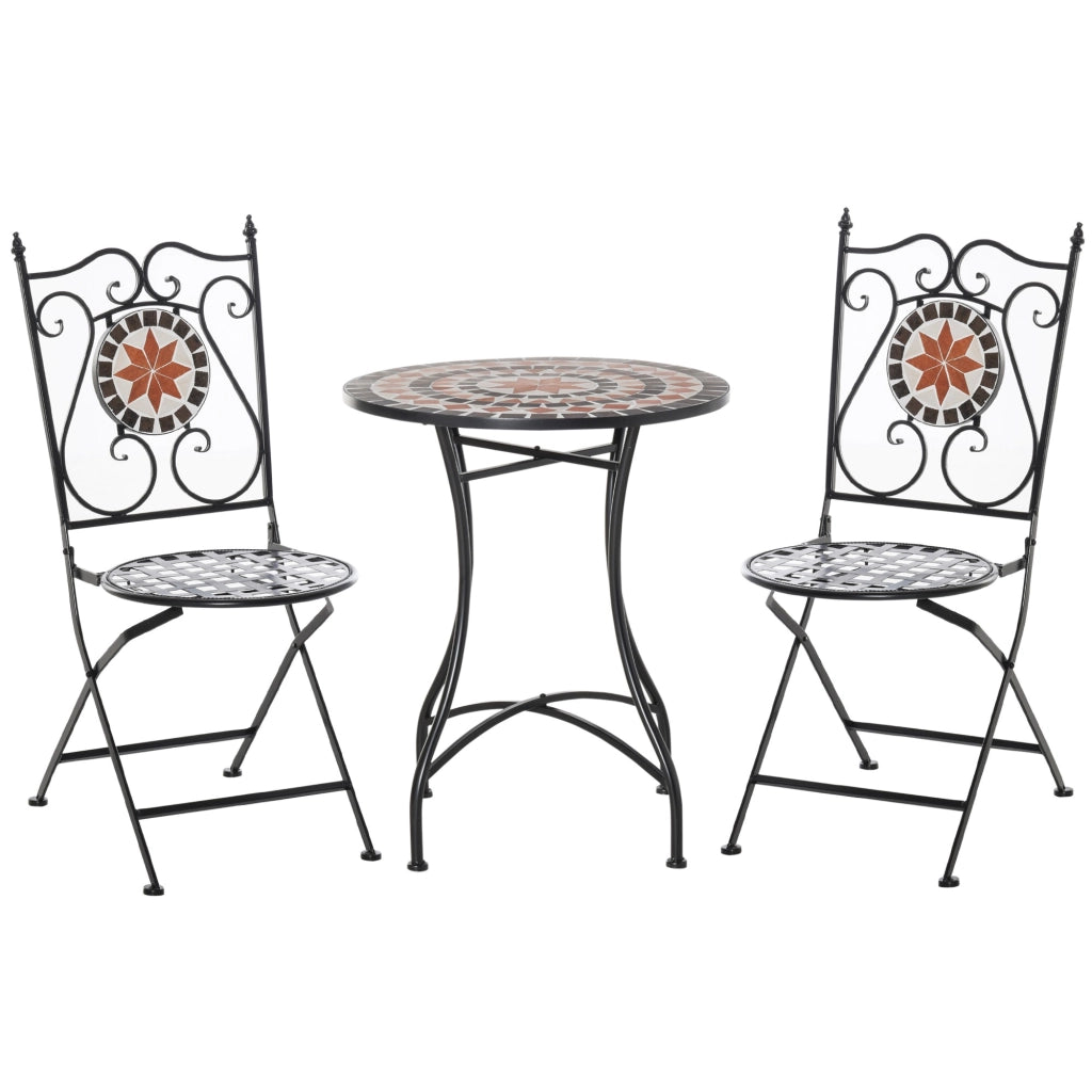Easycomfort Mobili da Giardino Set da 3 Pezzi con 2 Sedie Pieghevoli e 1 Tavolino, in Metallo e Ceramica