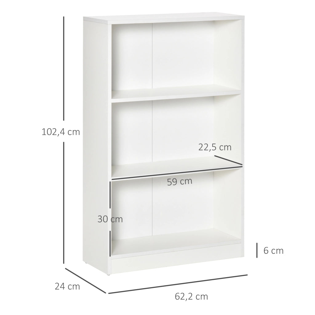 Libreria con 3 Scomparti per Libri ¨C zephmum ¨C 62.2x24x102.4 cm Bianco