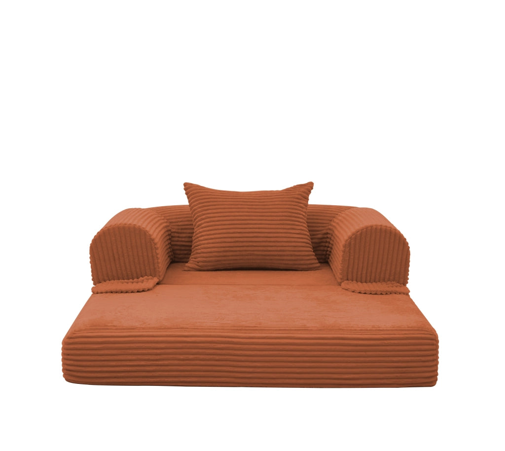 Poltrona letto convertibile 1 posto con cuscino, per soggiorno e camera, in tessuto corduroy, Arancione