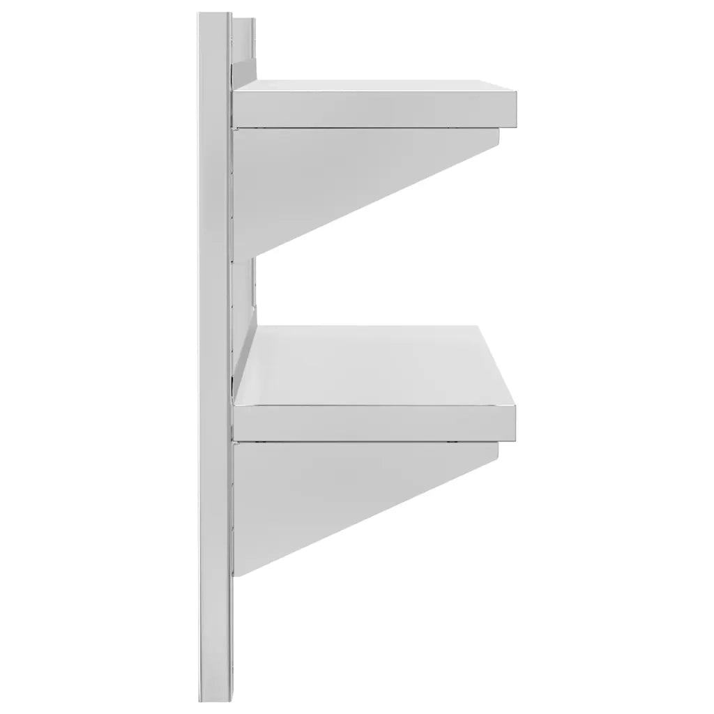 Mensola a Muro 2 Ripiani 75x23,5x60cm Argento in Acciaio Inox 30314