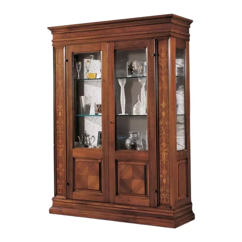 Vetrina classica 2 porte legno intarsio bassano 158x53x215 - Mobili 2G