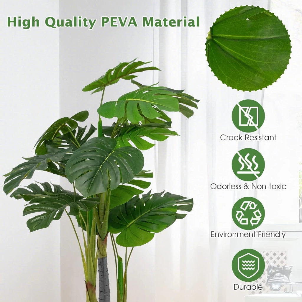 120 cm, pianta artificiale, Monstera Delisiosa, decorazione per interni in vaso di cemento, palma decorativa, 20 foglie, decorazione per interni artificiali, verde per casa e ufficio
