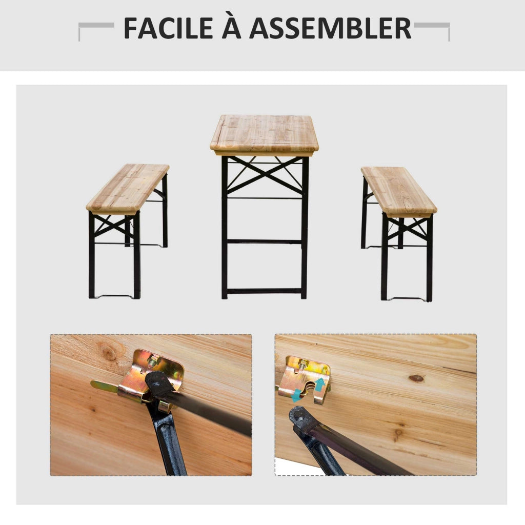 Tavolo da Picnic Pieghevole con 2 Panche ¨C zephmum ¨C Legno Massello Abete Nero