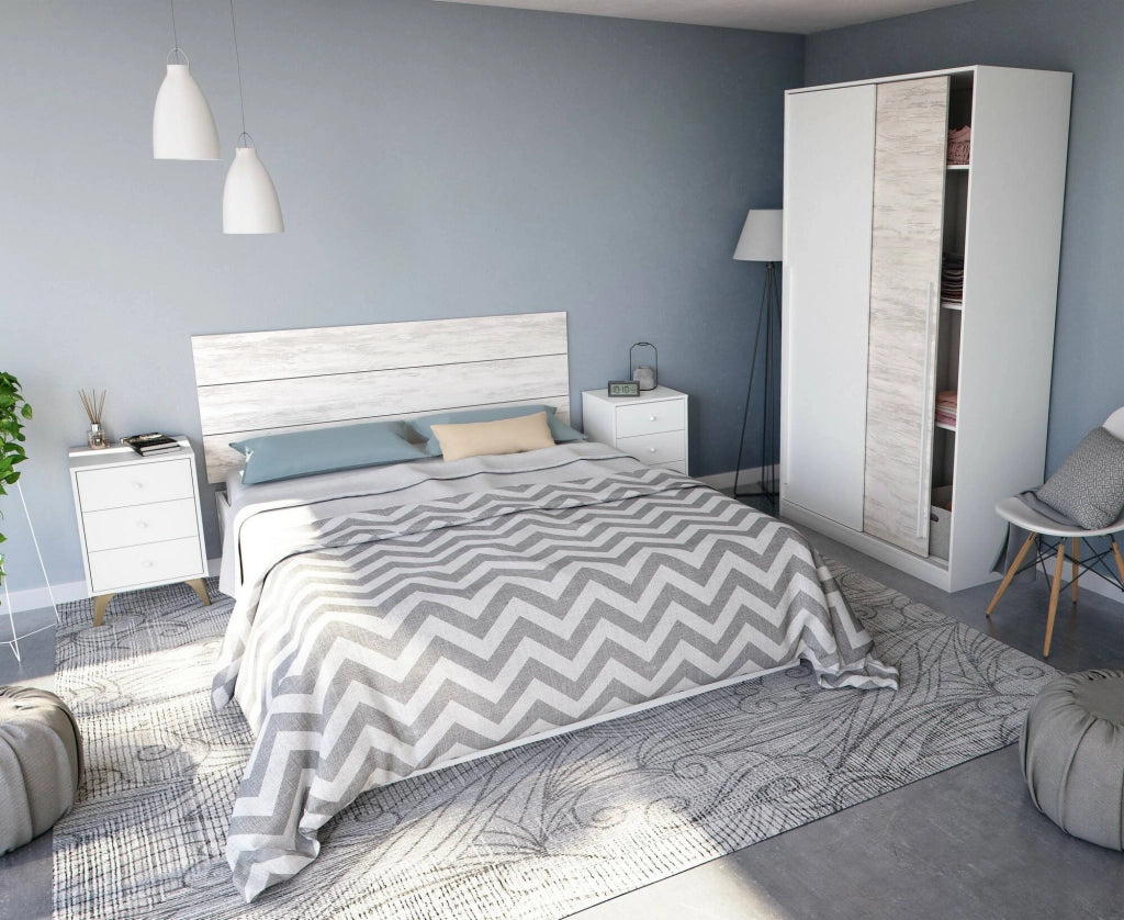 Testiera letto Wallis, Spalliera, Testata per camera da letto, Poggiatesta, 160x3 h60 cm, Bianco e Bianco anticato