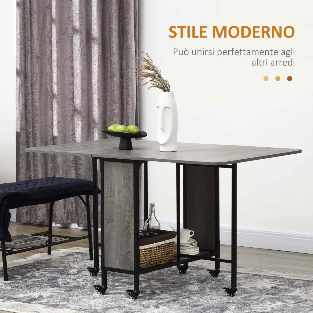Tavolo Salvaspazio Pieghevole a 2 Ribalte per 6 Persone 130x80x74 cm Grigio