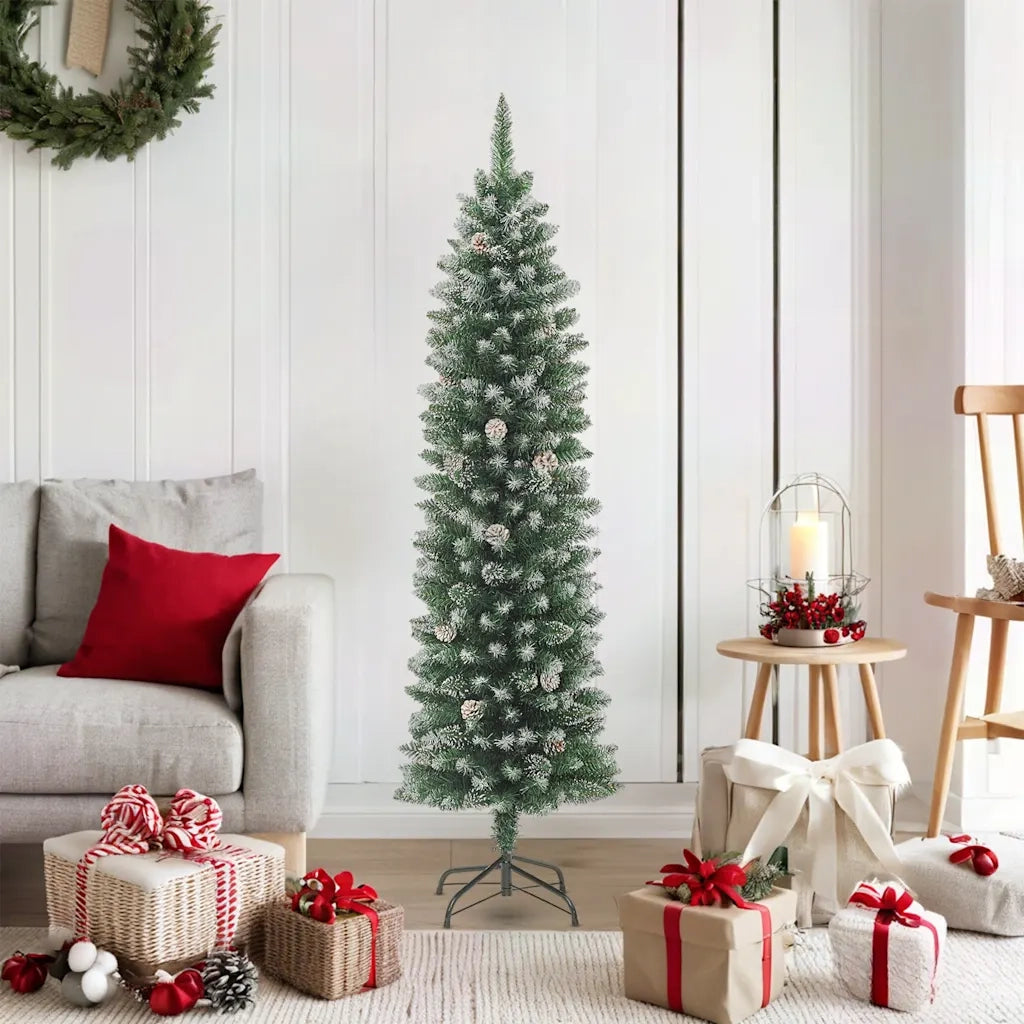 Albero di Natale Artificiale-Albero Natalizio Sottile con Base 180 cm PVC