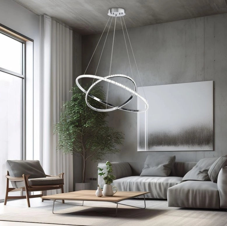 LUX Sospensione led con cristalli 56W dimmerabile SDD 2800 - 5000 struttura cromo