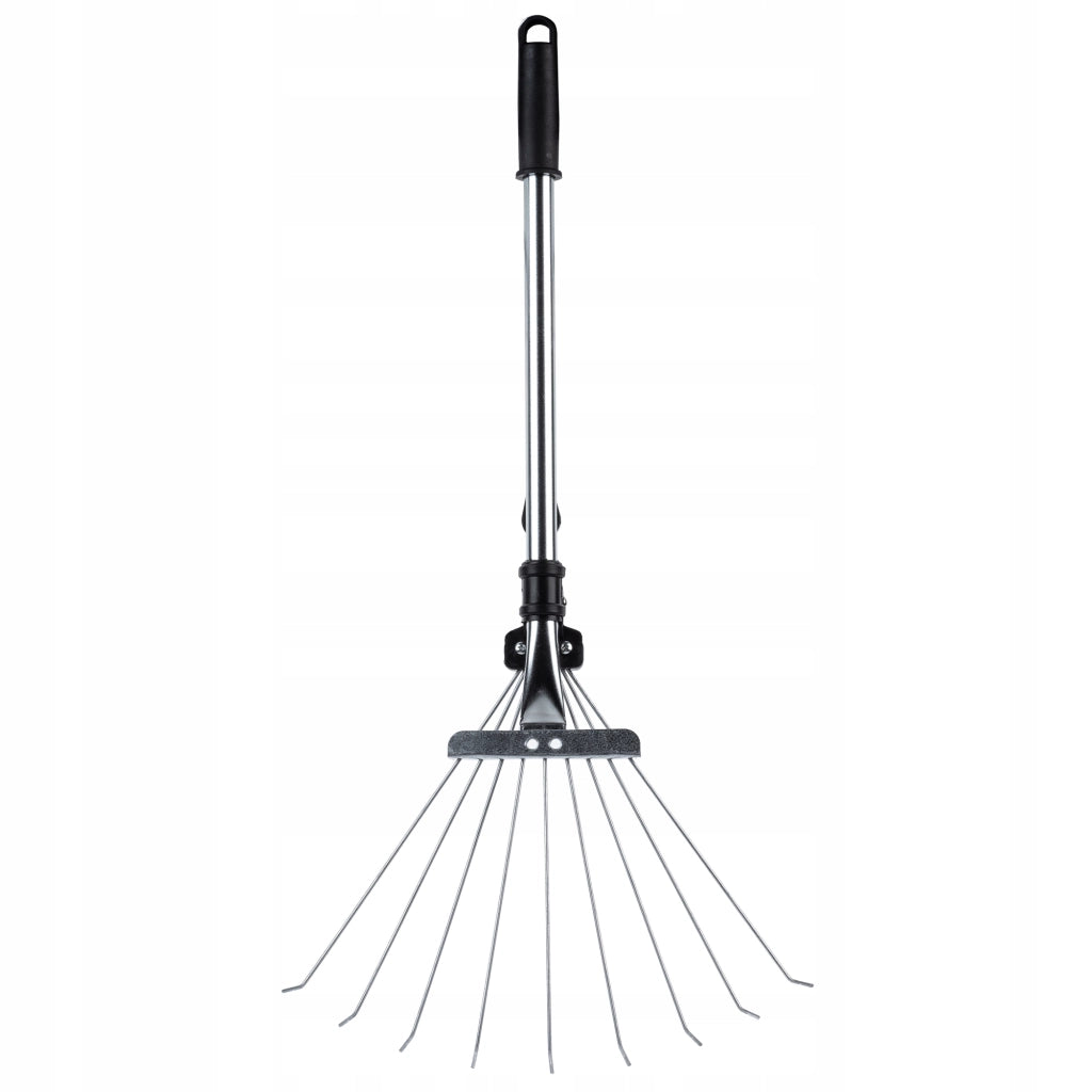 Rastrello in metallo KADAX per foglie ed erba, piccolo rastrello da giardino da 65 cm con 9 denti regolabili