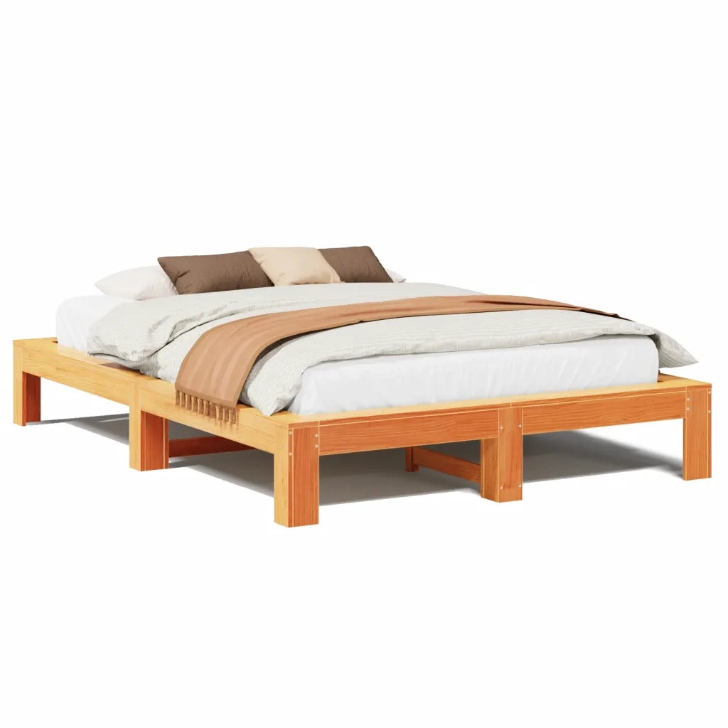 Letto senza Materasso Marrone Cera 150x200 cm in Legno di Pino