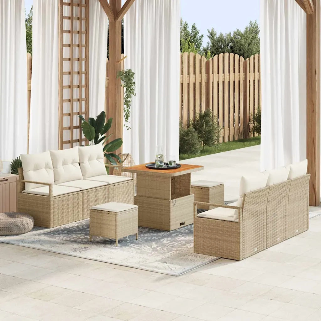 Set Divano da Giardino con cuscino 9 pcs Beige polyrattan