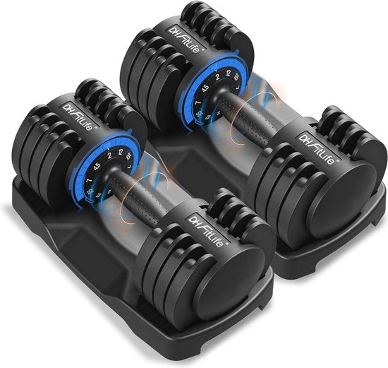 Halteri Regolabili 2 x 12 kg - Set di Halti Corti con 5 Livelli di Peso e Disegno Spazievitore
