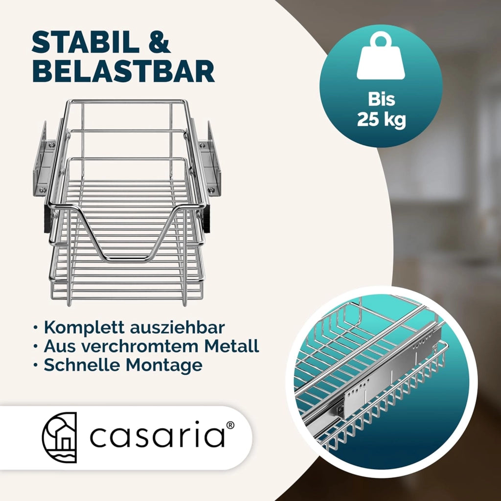 ® 2x Cestello Estraibile Sottolavello 50cm 25kg Cassetto Telescopico Metallo Guide Scorrevoli Cucina Cestelli Cucina Cassetti Estraibili