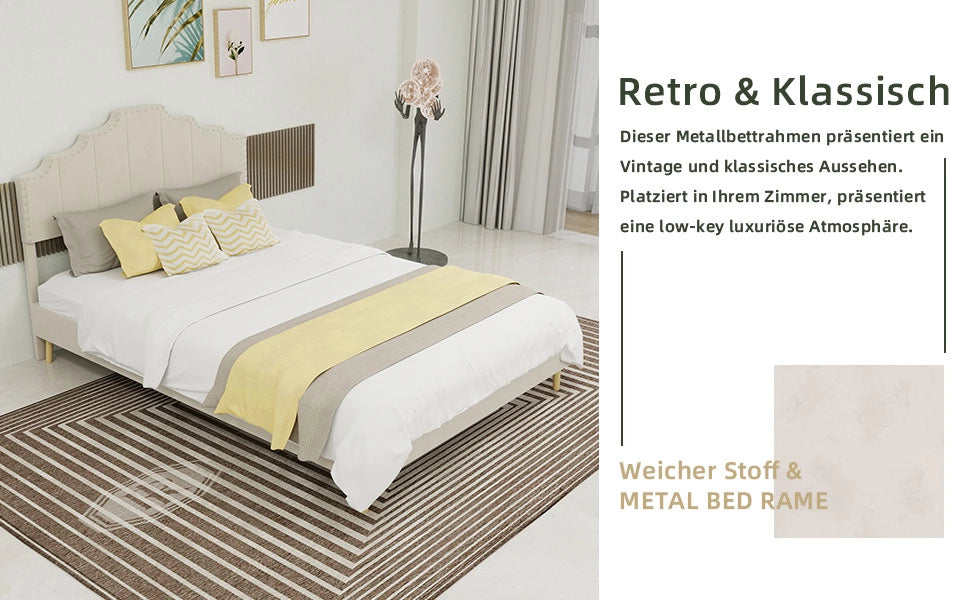 Letto imbottito con testiera ¨C Minimal ¨C beige velluto 140x200 cm