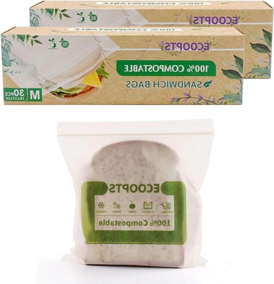 Sacchetto per insaccati compostabile con chiusura a cerniera - Sacchetti per alimenti ecologici - sacchetto per congelazione - biologico - BPA libero - contenitore per snack di frutta - 2Pack sacchetti per congelazione