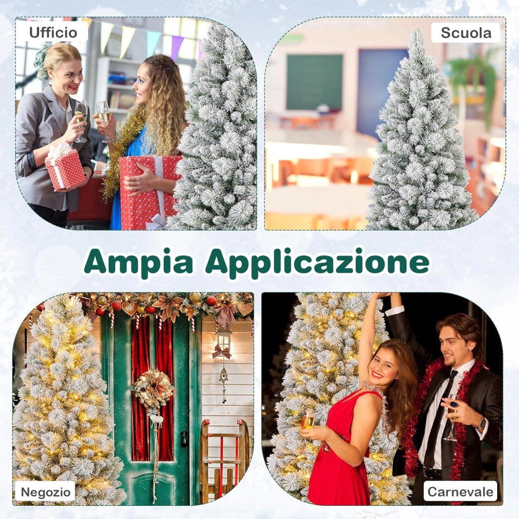 Albero di Natale Innevato 150/180/210 cm, Albero di Natale Pop-Up con 130/170/200 Luci LED, Aghi di Pino, 378/517/680 Punte di Rami, Sezione Pieghevole e Supporto in Metallo (180 CM)