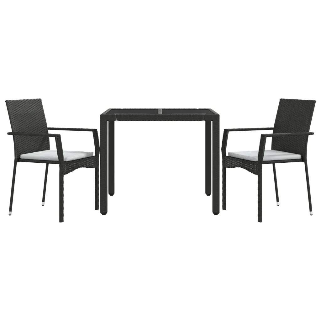 Set da Pranzo da Giardino 3 pz | Set Salotto da Giardino con Cuscini Nero in Polyrattan
