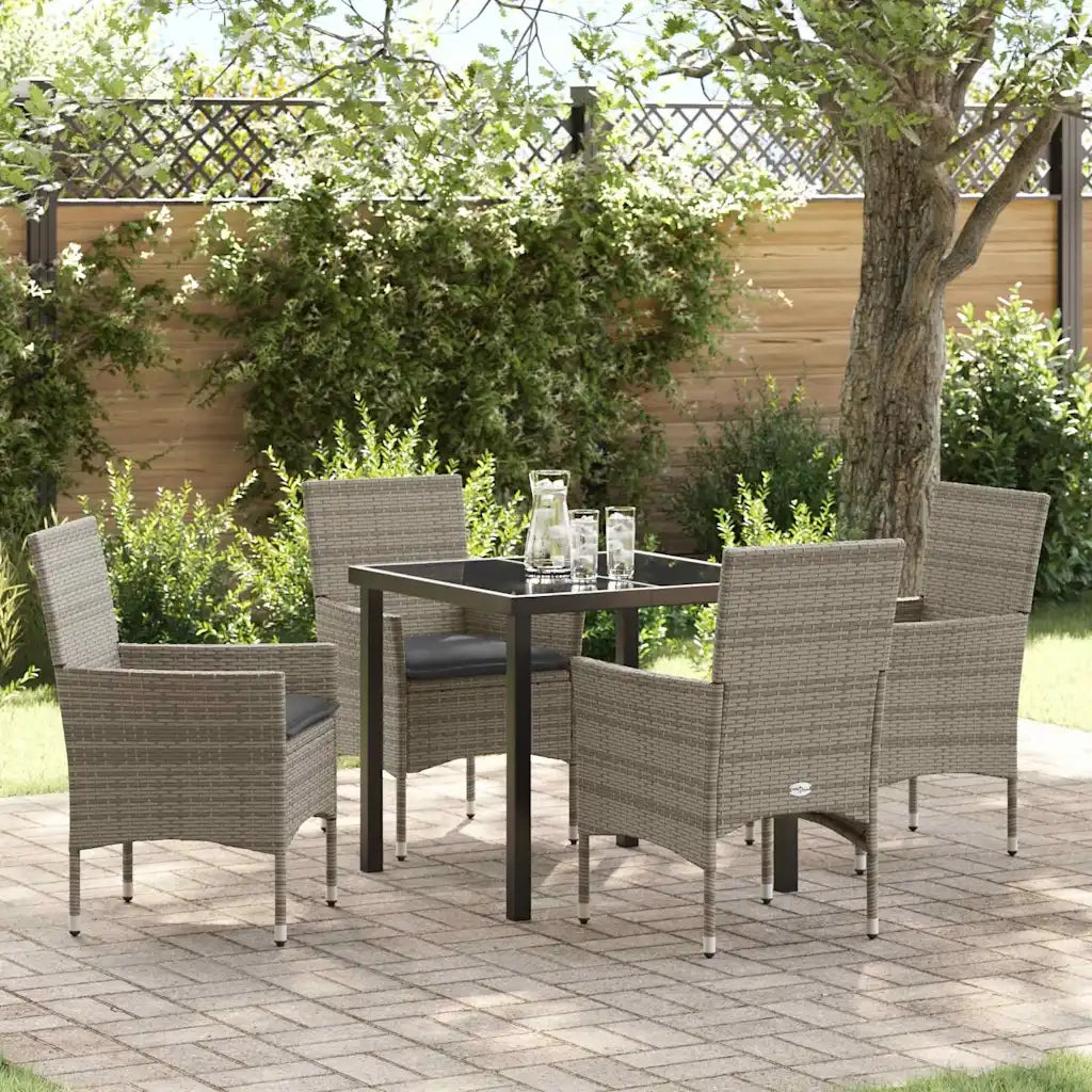 Set da Pranzo per Giardino con cuscino 5 pcs Grigio polyrattan