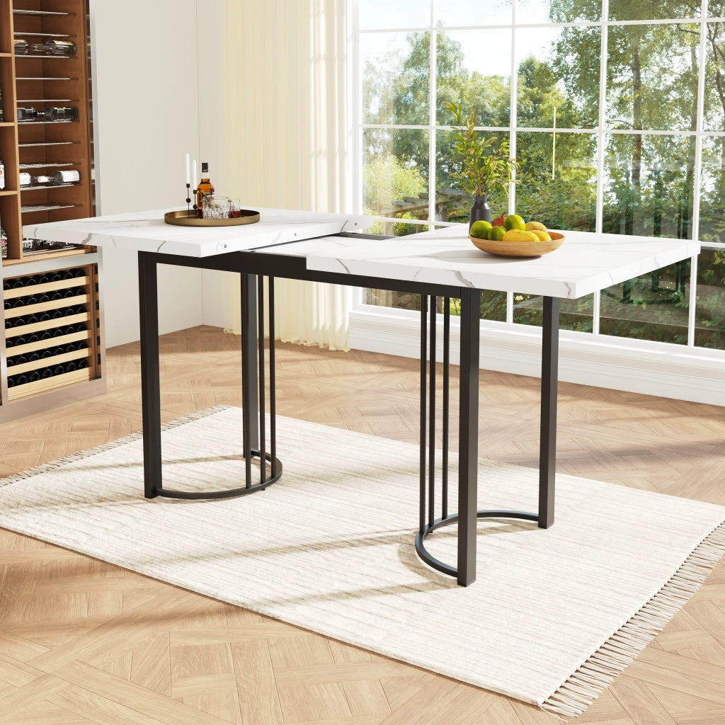 Tavolo allungabile da pranzo rettangolare con piano in MDF e gambe in metallo, per cucina e soggiorno, nero e bianco