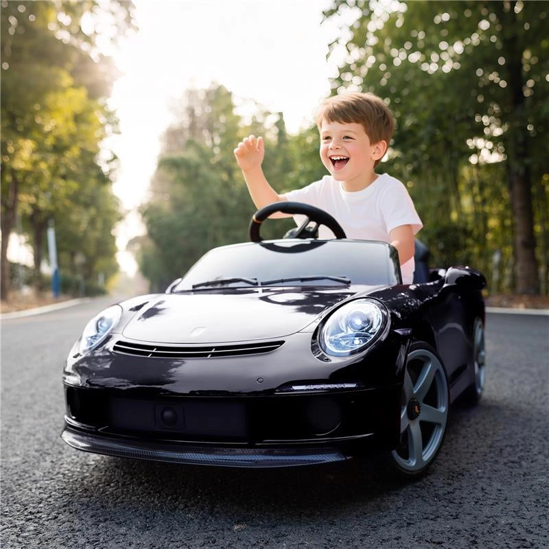 MACCHINA PER BAMBINI 3-5 ANNI CON LICENZA UFFICIALE RUF GT, TELECOMANDO, CINTURA DI SICUREZZA E MUSICA, NERO