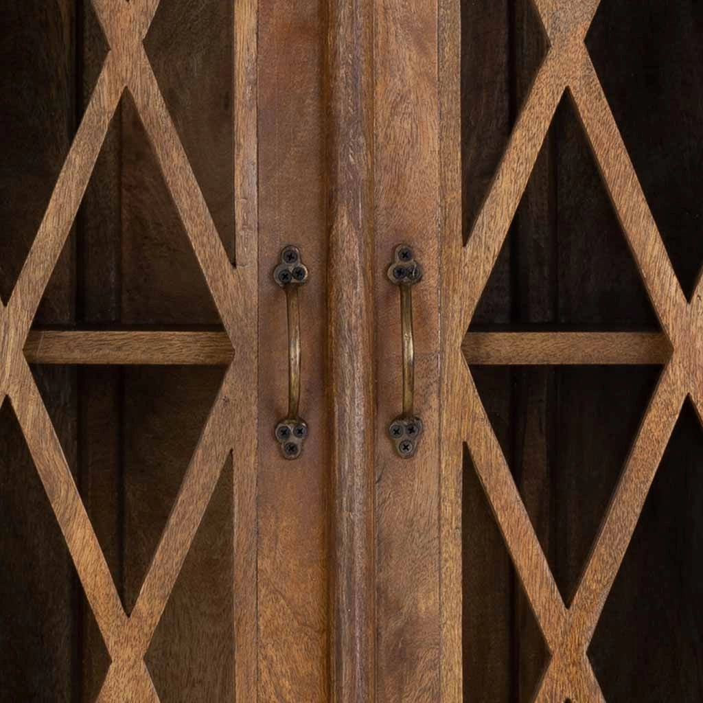 Vetrina in legno e vetro rifinita artigianalmente con 2 ante marrone 90x40x183