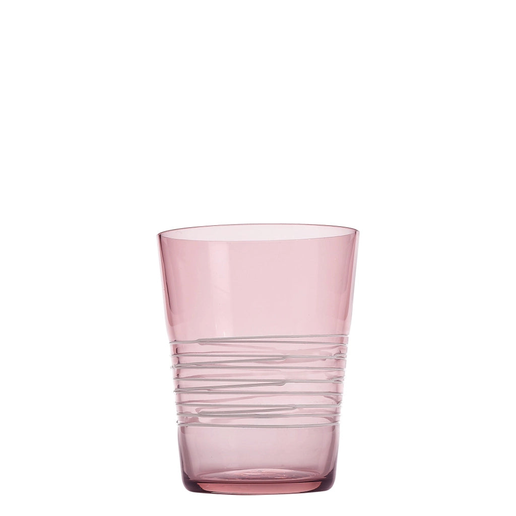 Set 6 Bicchieri Filante Tumbler in Vetro Colorato Ametista con Decorazioni a Mano in Filo Bianco, Design Elegante e Resistente per Tavola Moderna