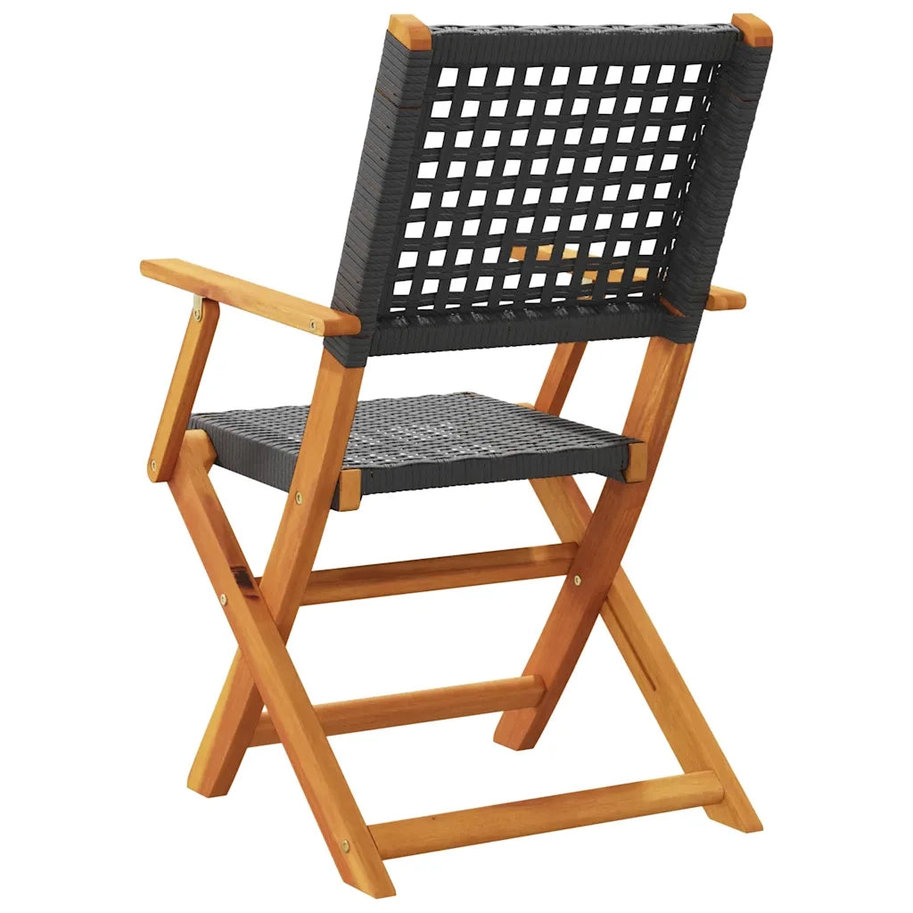 Sedie Giardino Pieghevoli 6 pz | Sedie da Esterno Nere Polyrattan e Legno Massello