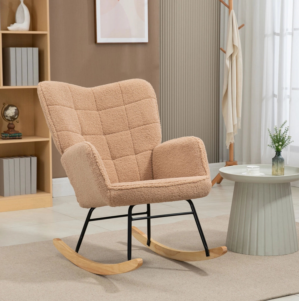Sedia a dondolo 98x71x101 cm con schienale trapuntato in poliestere marrone